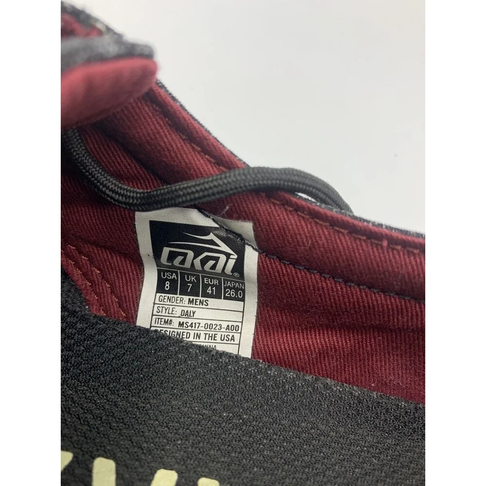 Lakai Skateboard Shoes Daly Black Textile Red Mens 8